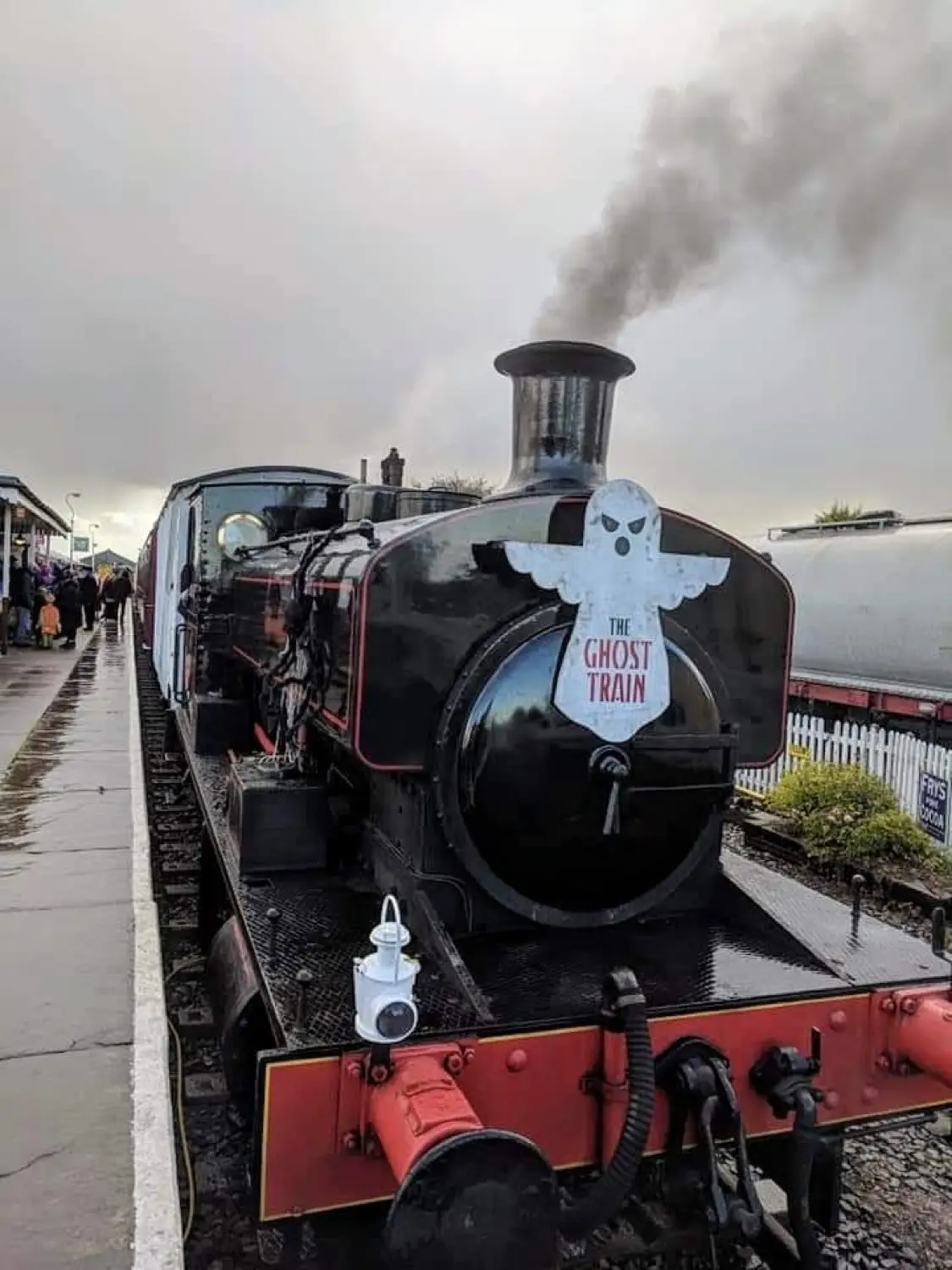 A steam locomotive dressed as the Ghost Train