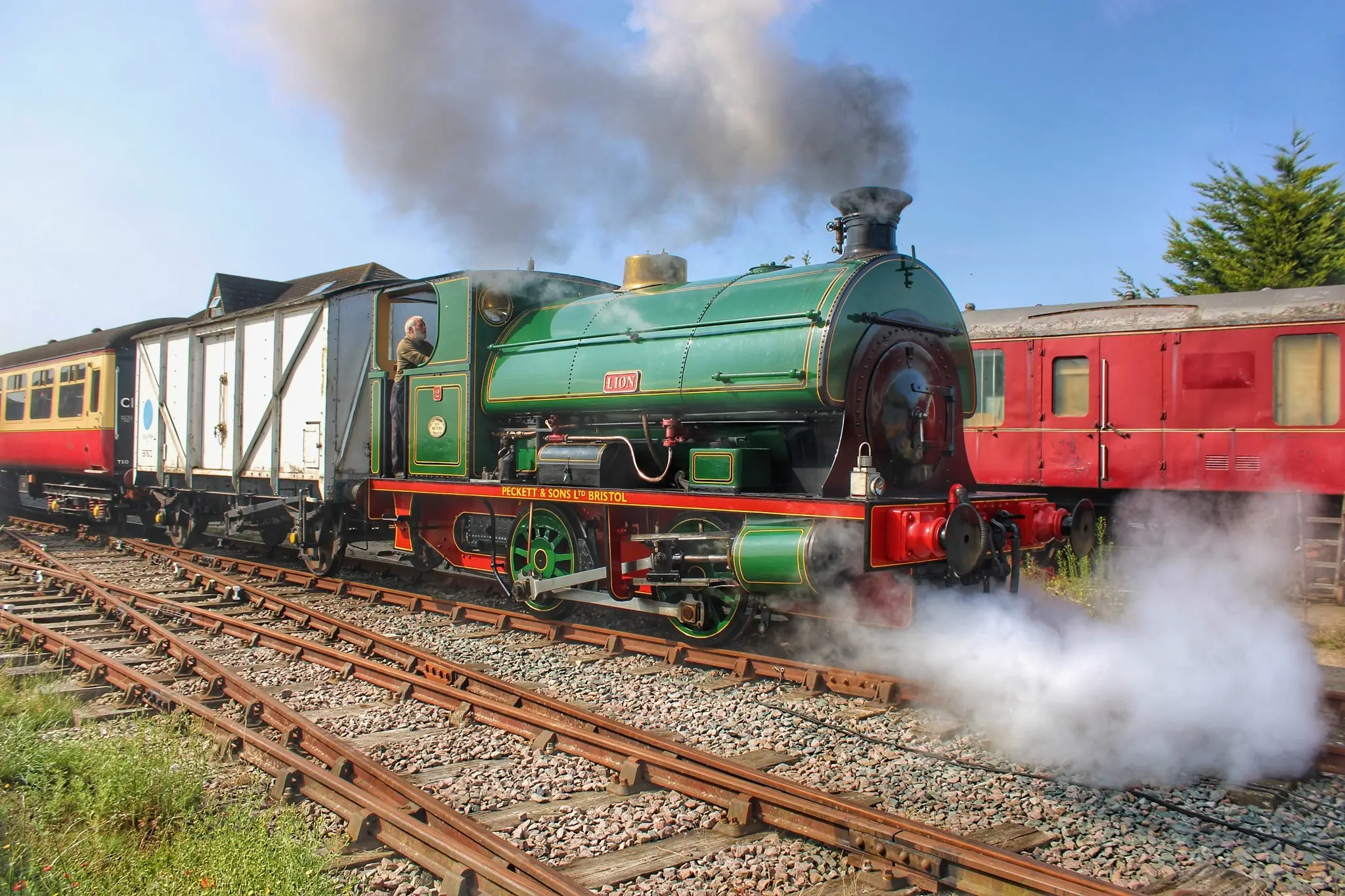 Steam locomotive in steam at Ludborough on the Lincolnshire Wolds Railway